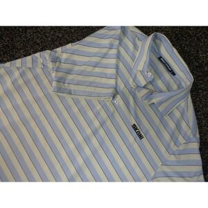 Skoni Polo‎ Shirt Mens L Blue Yellow Striped Short Sleeve Golf Performance